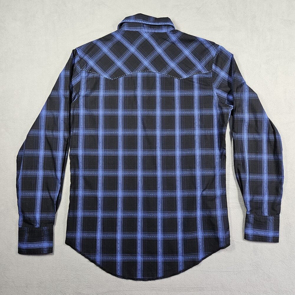 Wrangler Pearl Snap Shirt Mens Medium Button Down Black Plaid Cowboy Western - Picture 7 of 11